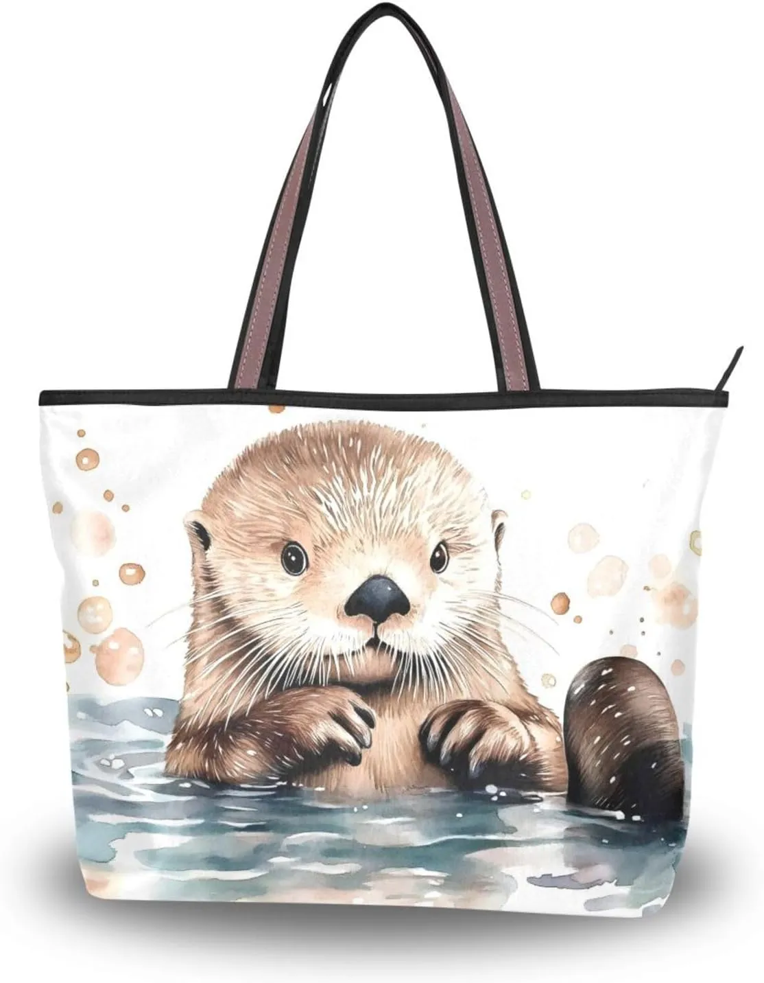 Cute Otter Swim Tote Bag for Women Durable Designer Handbag with Zipper for Daily Use Travel L