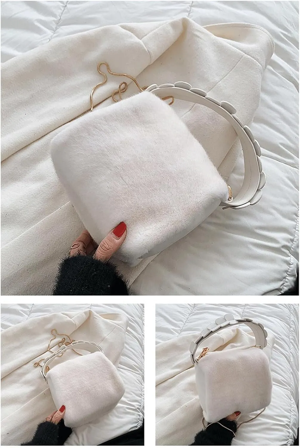 Cute Purse Small Furry Hobo Bag Fluffy Mini Purses Retro Soft Classic Chic Faux Fur Convertible Handbag