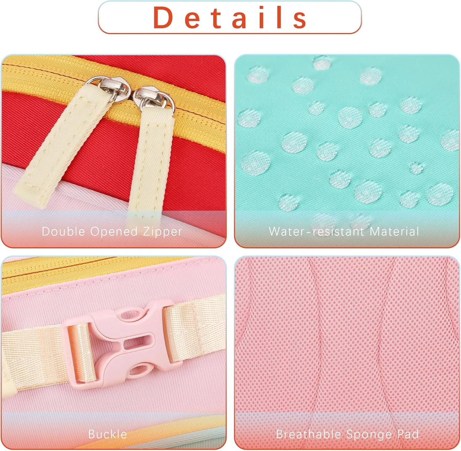 Cute School Backpack for Kindergarten Girls Water Resistant Bookbag for Kids 4-6 (Aqua Pink Red)