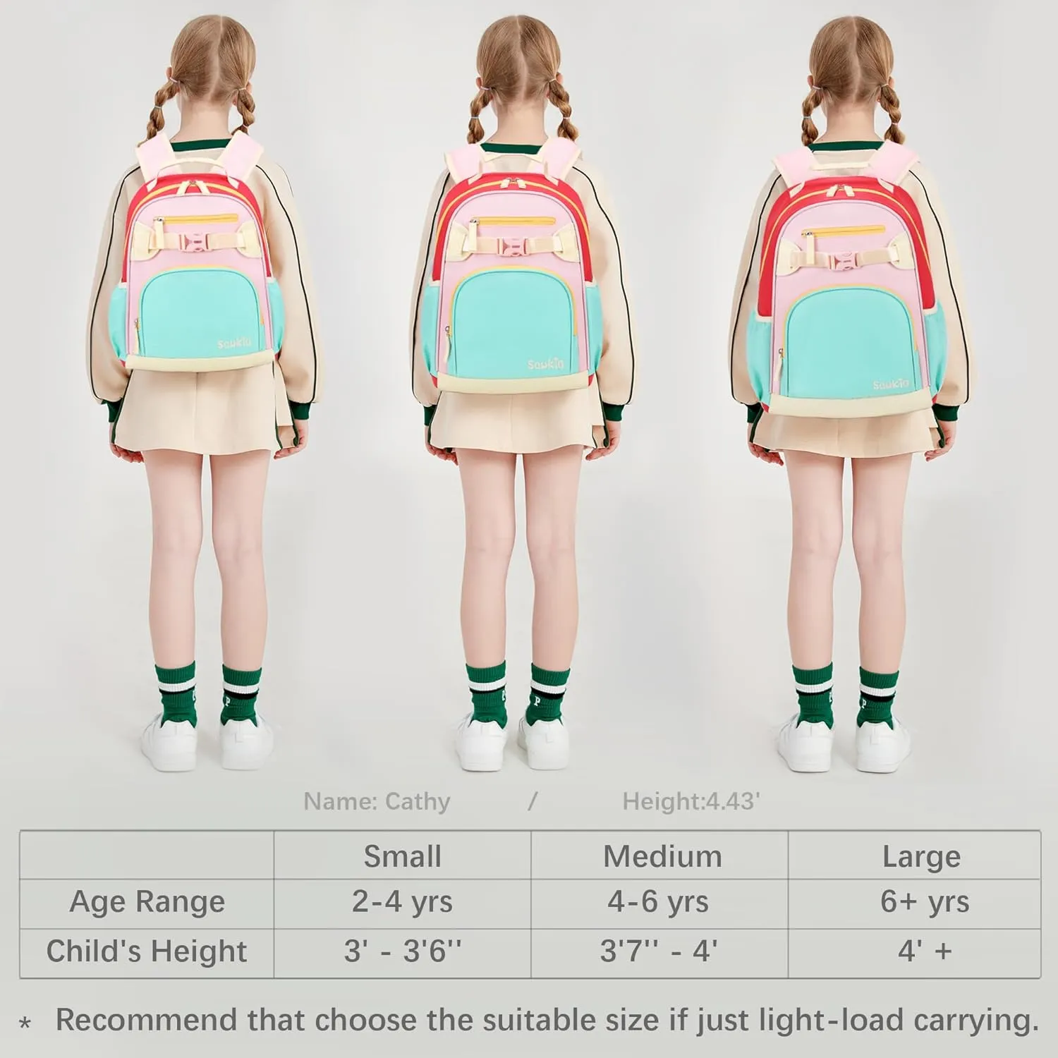 Cute School Backpack for Kindergarten Girls Water Resistant Bookbag for Kids 4-6 (Aqua Pink Red)