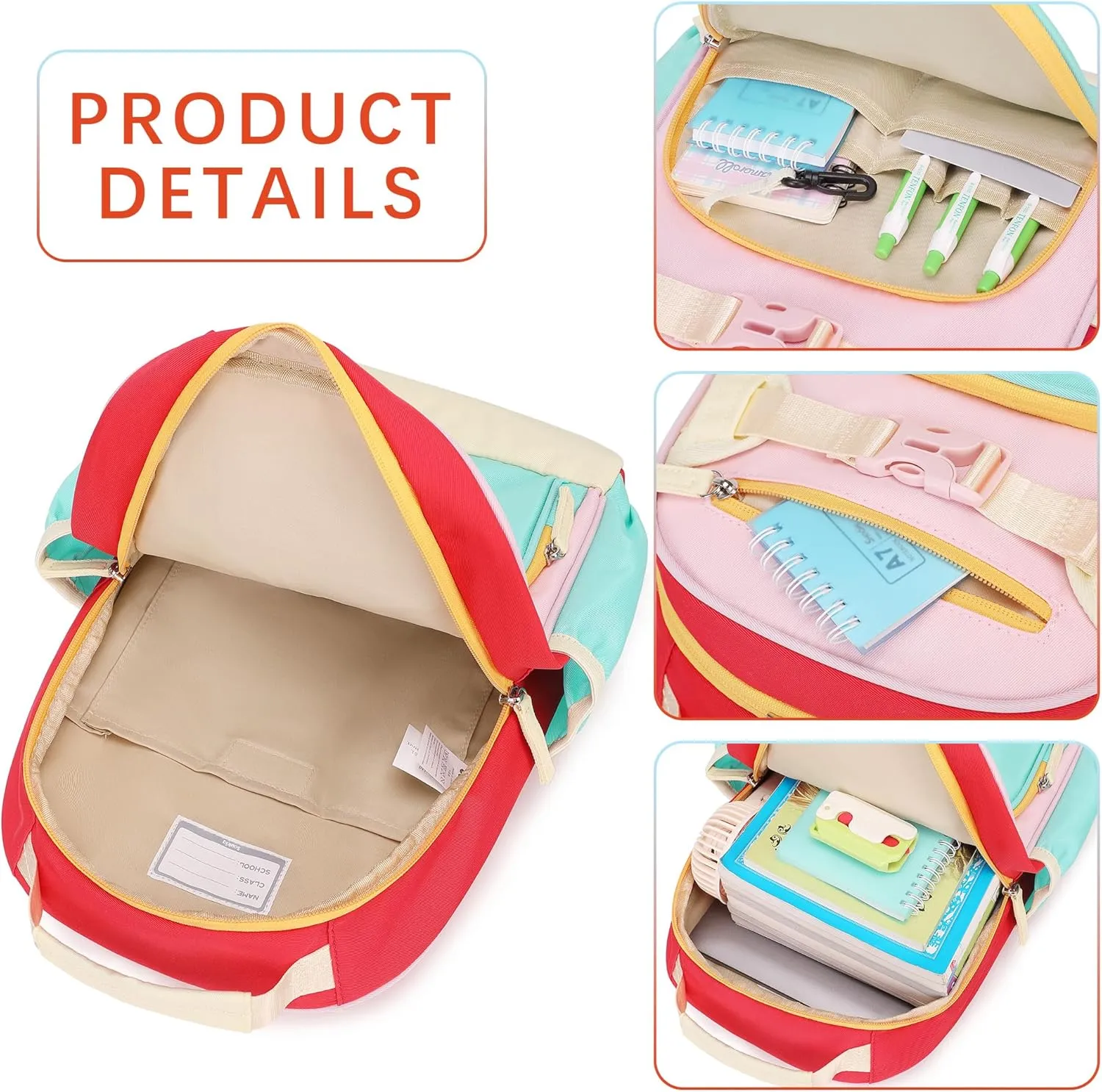 Cute School Backpack for Kindergarten Girls Water Resistant Bookbag for Kids 4-6 (Aqua Pink Red)