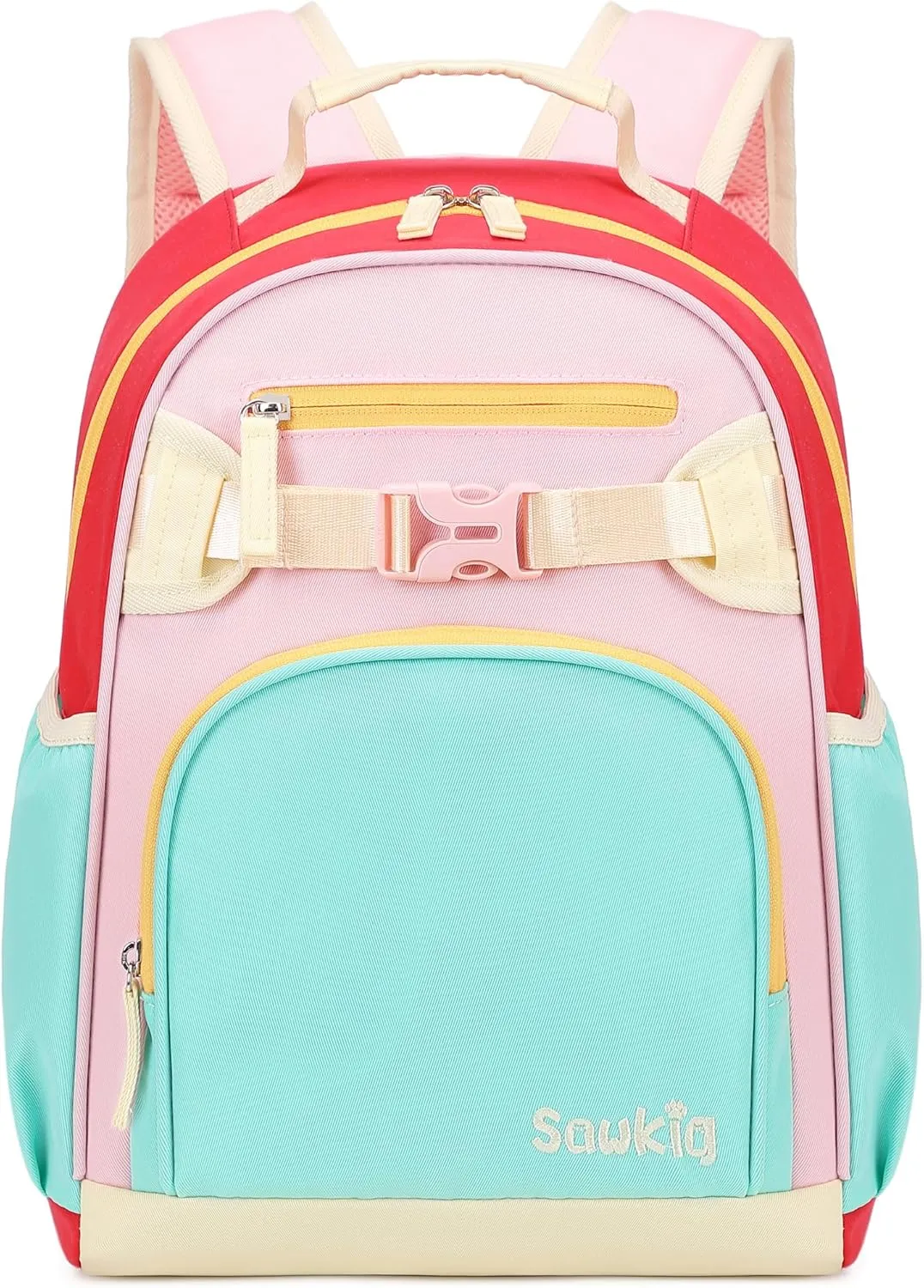 Cute School Backpack for Kindergarten Girls Water Resistant Bookbag for Kids 4-6 (Aqua Pink Red)