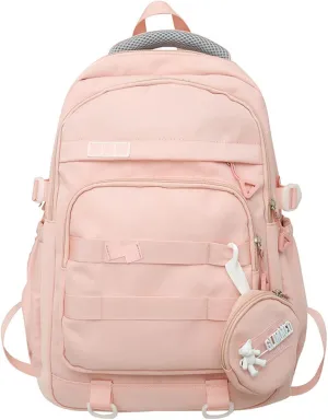 Cute School Backpack for Teen Girls Backpack for School Aesthetic College Backpack for Kids Students Large Travel Laptop Capacity Casual Daypacks Solid Color(Pink)