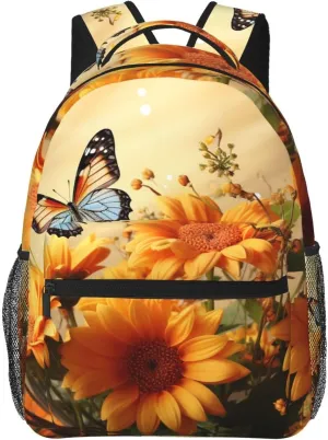 Cute Sunflower and Butterfly Backpack Laptop Backpack for Men Women Lightweight Backpack Rucksack Laptop Bag Daypack for Travel