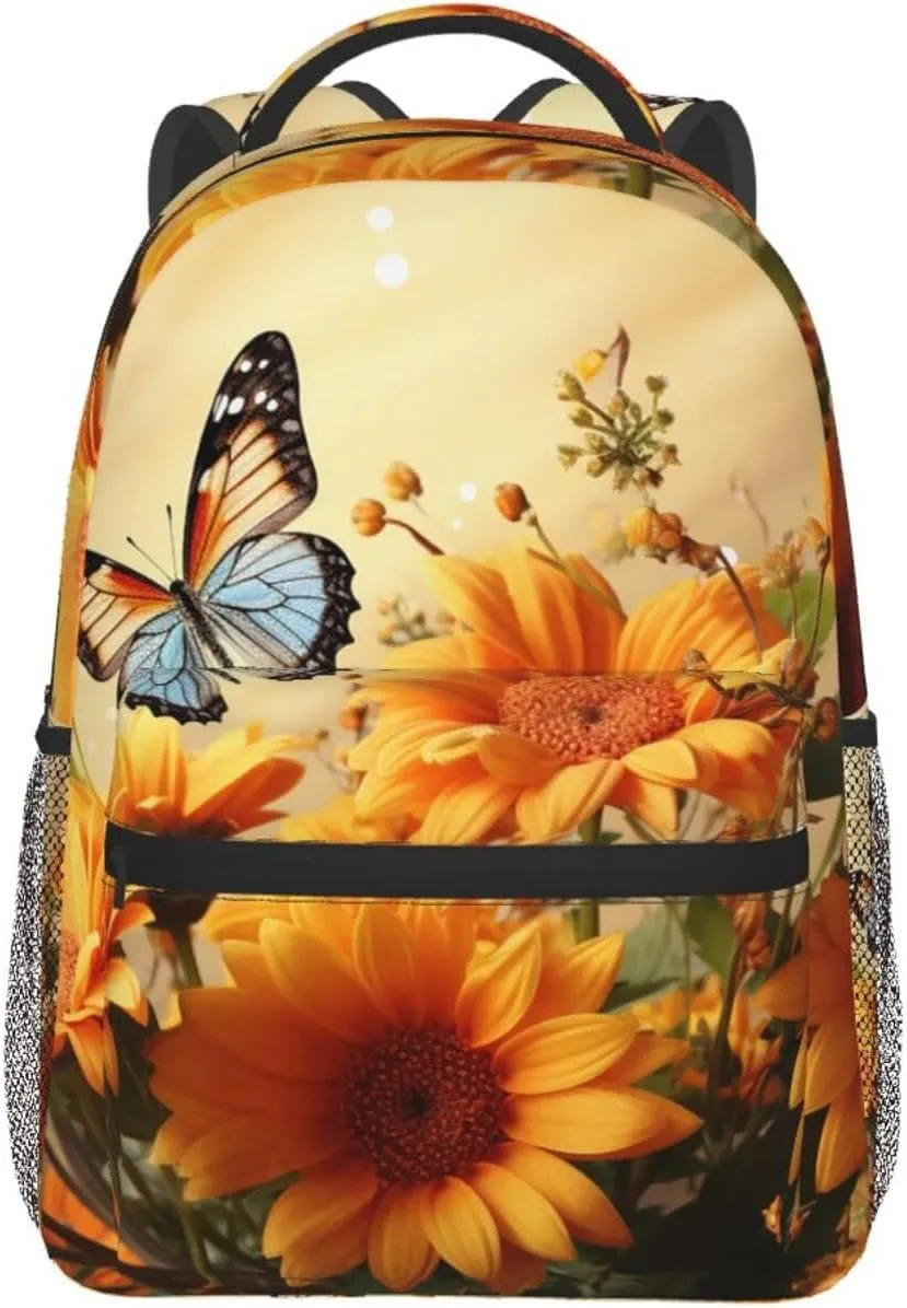 Cute Sunflower and Butterfly Backpack Laptop Backpack for Men Women Lightweight Backpack Rucksack Laptop Bag Daypack for Travel