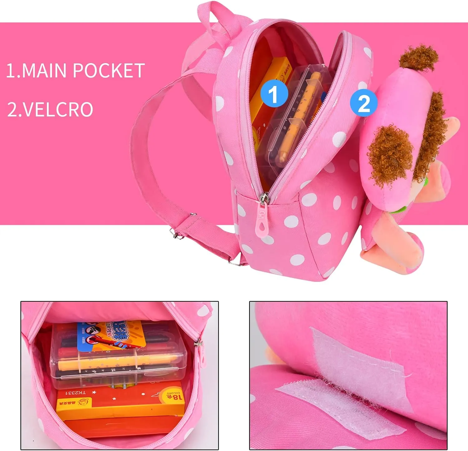 Cute Toddler Backpack Plush Doll Toy Snack Travel Bag Preschool Shoulder Bag Gift for Kid
