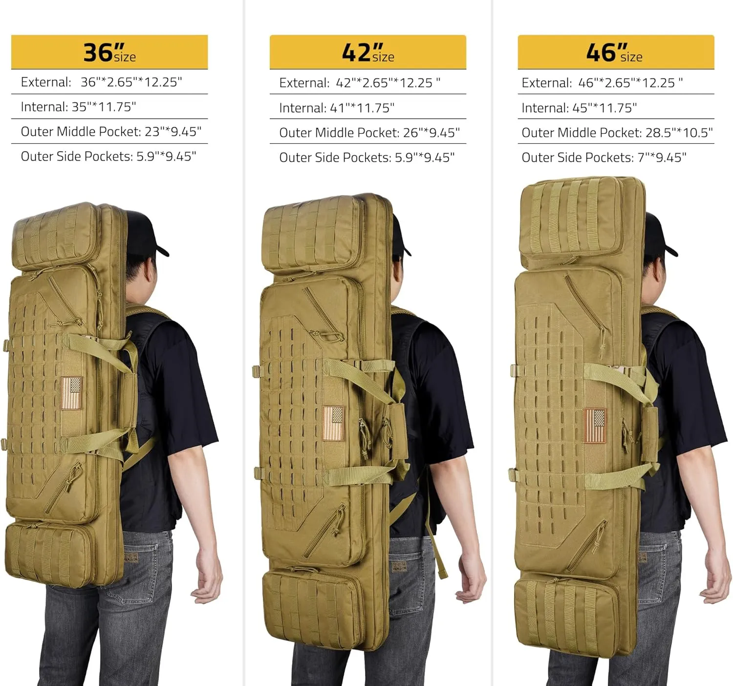 CVLIFE 36" 42" 46" Soft Rifle Case Tactical Double Long Gun Bag,with Lockable Zipper and Backpack Strap,Rifle Backpack Rifle Bag Gun Case for Outdoor Hunting Shooting Range