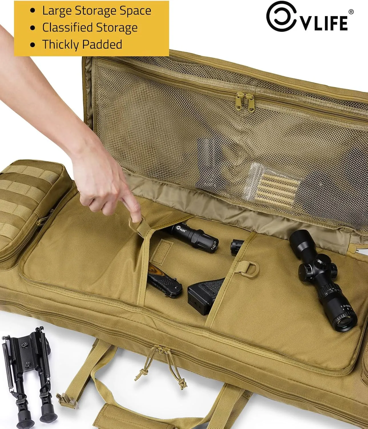 CVLIFE 36" 42" 46" Soft Rifle Case Tactical Double Long Gun Bag,with Lockable Zipper and Backpack Strap,Rifle Backpack Rifle Bag Gun Case for Outdoor Hunting Shooting Range