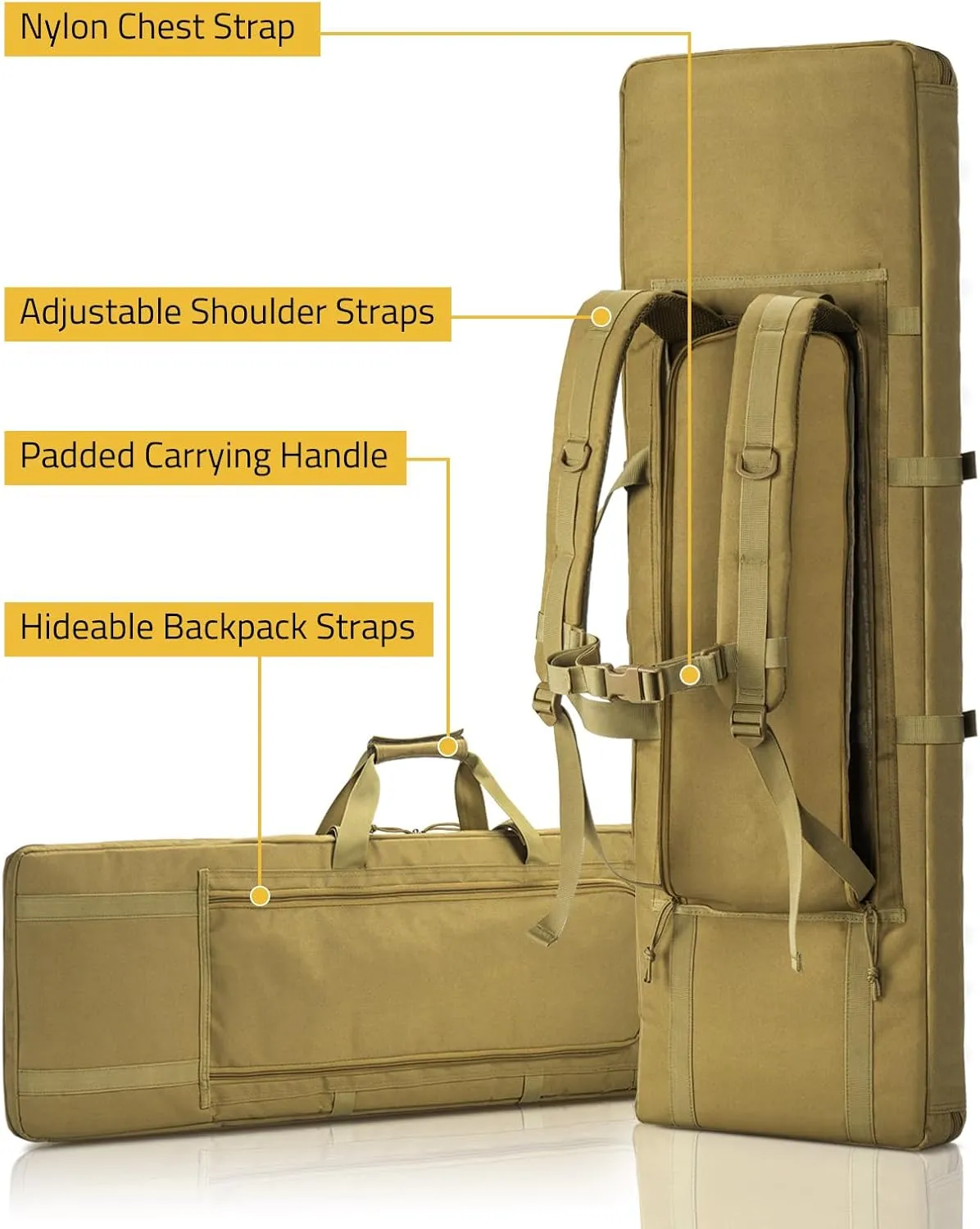 CVLIFE 36" 42" 46" Soft Rifle Case Tactical Double Long Gun Bag,with Lockable Zipper and Backpack Strap,Rifle Backpack Rifle Bag Gun Case for Outdoor Hunting Shooting Range