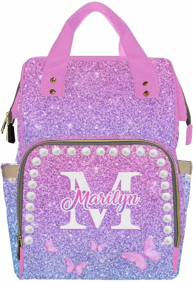 D-Story Customize Baby Bag Baby Bags Fors Customized Diaper Bag Customized Backpacks Nappy Backpack Adjustable Shoulder Straps Casual Daypack, Colorful Butterfly