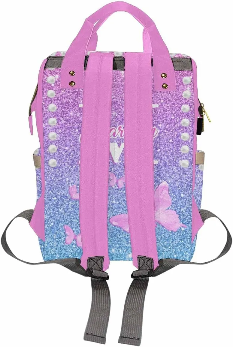 D-Story Customize Baby Bag Baby Bags Fors Customized Diaper Bag Customized Backpacks Nappy Backpack Adjustable Shoulder Straps Casual Daypack, Colorful Butterfly