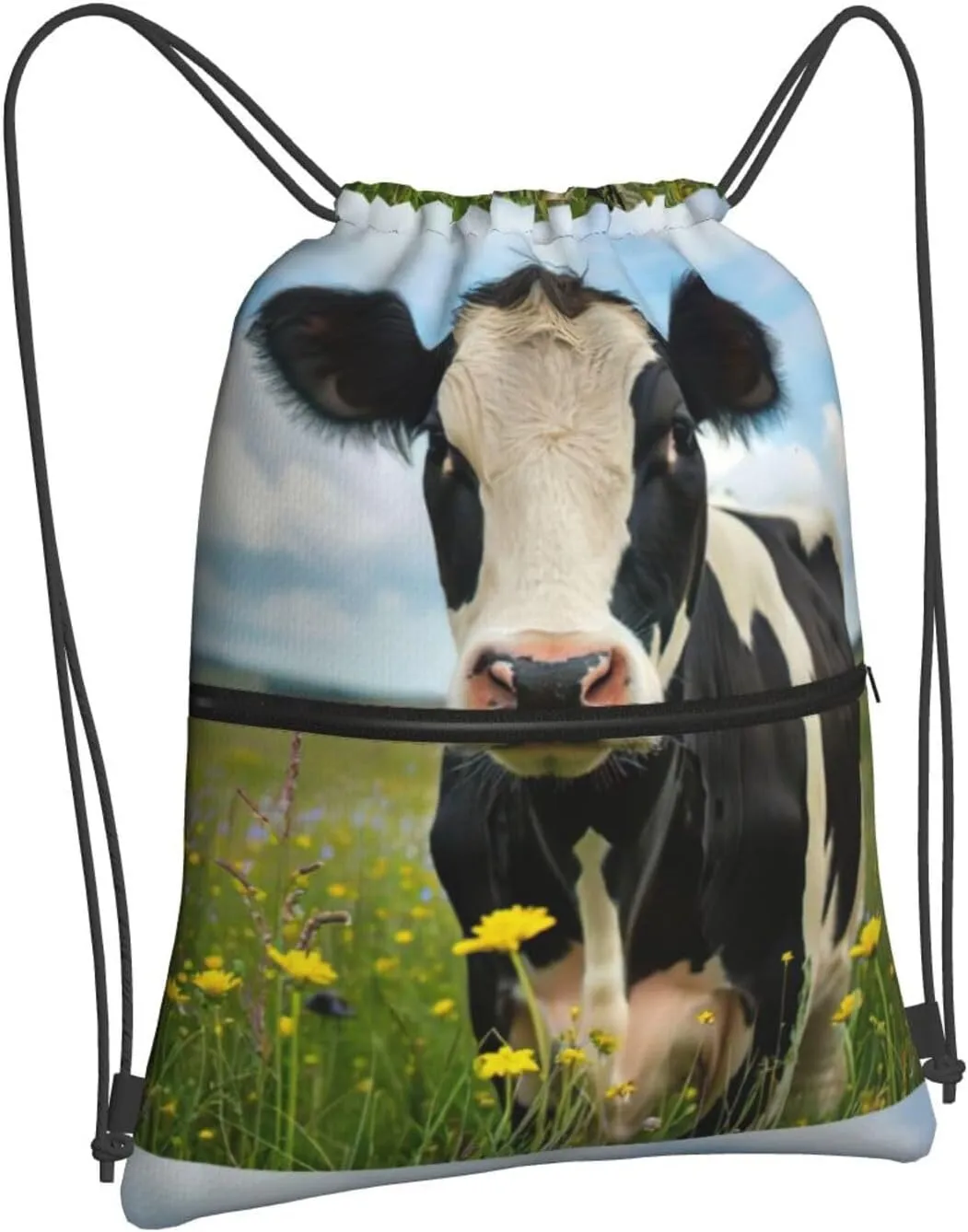 Dairy Cow Drawstring Backpack String Cinch Bag For Fitness Workout, Daily Commute, Travel