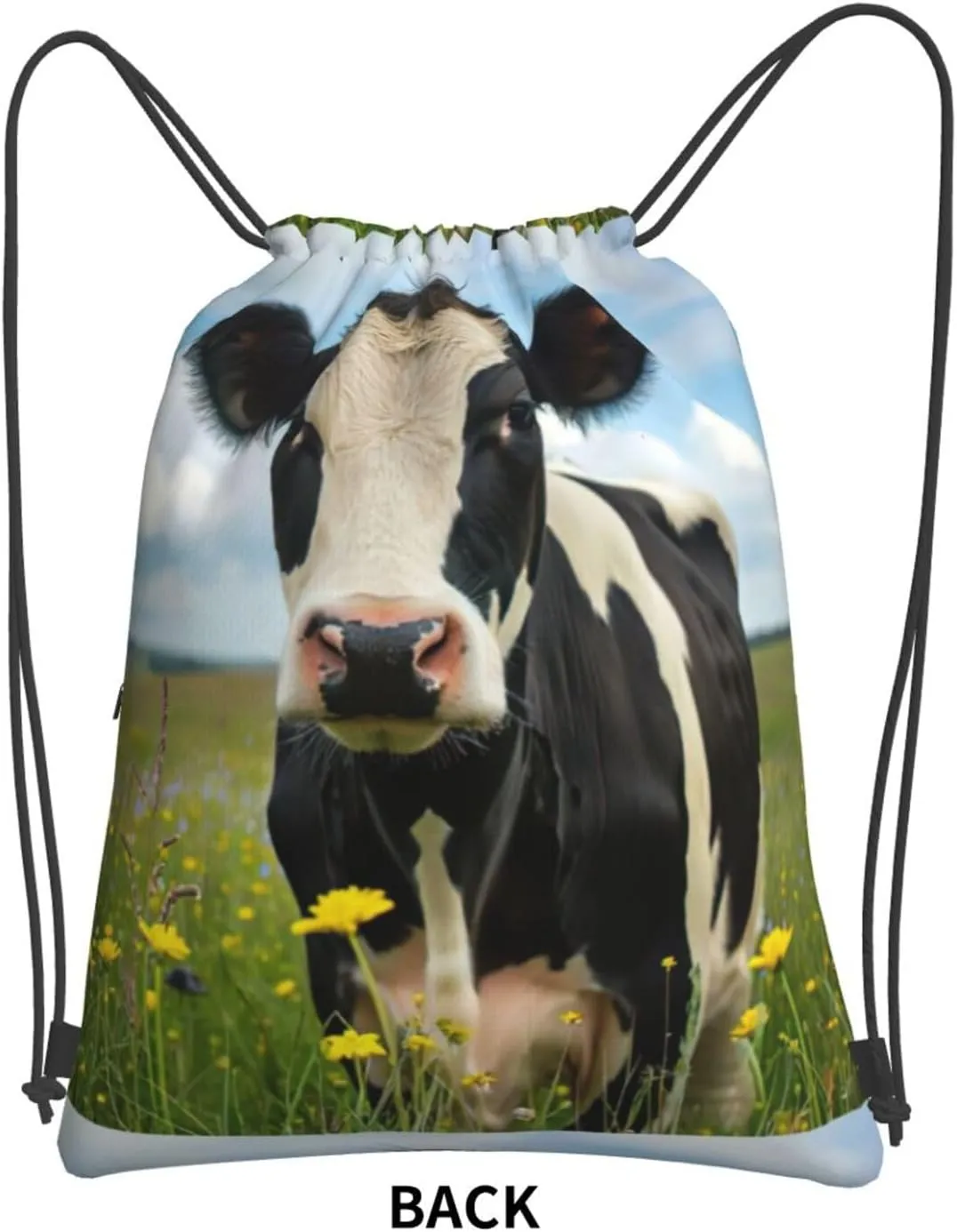 Dairy Cow Drawstring Backpack String Cinch Bag For Fitness Workout, Daily Commute, Travel