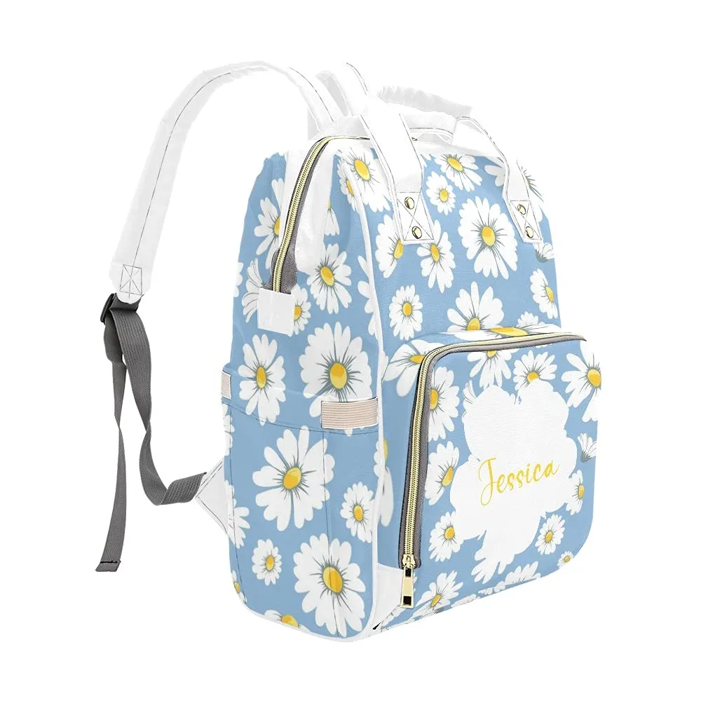Daisy Bloom Flower Diaper Bags Backpack with Name Personalized Baby Bag Nursing Nappy Bag Travel Tote Bag Gifts for Mom Girl 10.83 x 6.69 x 15 Inch