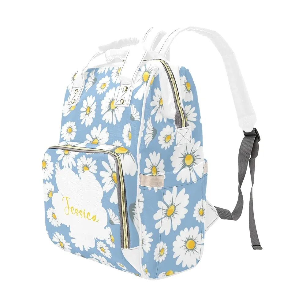 Daisy Bloom Flower Diaper Bags Backpack with Name Personalized Baby Bag Nursing Nappy Bag Travel Tote Bag Gifts for Mom Girl 10.83 x 6.69 x 15 Inch