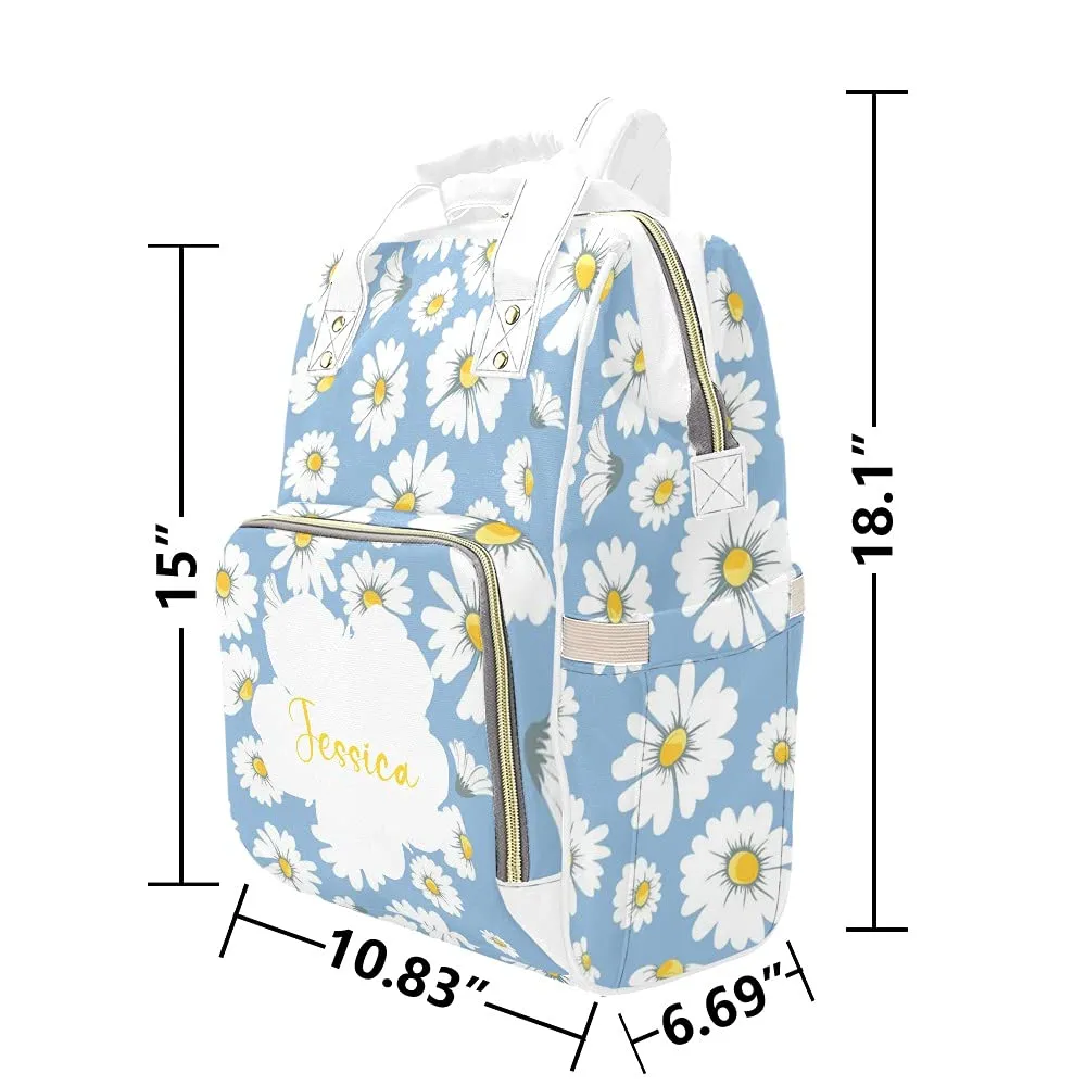 Daisy Bloom Flower Diaper Bags Backpack with Name Personalized Baby Bag Nursing Nappy Bag Travel Tote Bag Gifts for Mom Girl 10.83 x 6.69 x 15 Inch