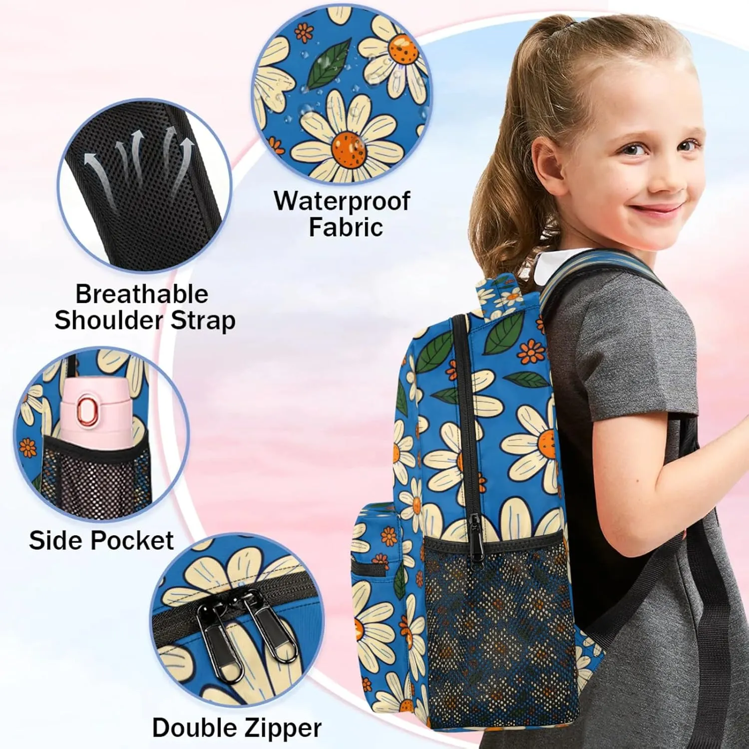 Daisy Large Backpack Fashion Travel Backpacks for Business Women Men Casual Laptop Bag Waterproof Lightweight Shoulder Bags 16in
