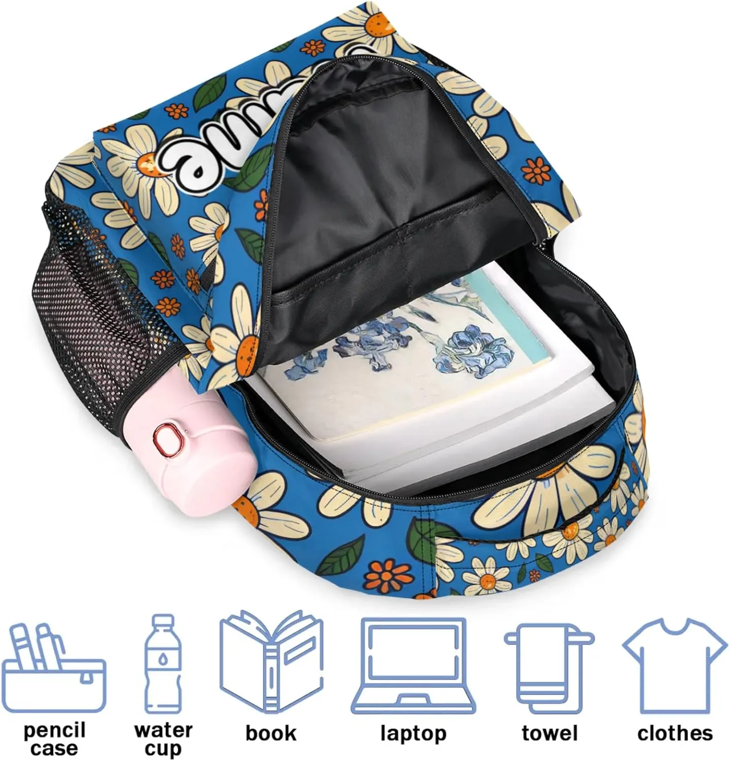 Daisy Large Backpack Fashion Travel Backpacks for Business Women Men Casual Laptop Bag Waterproof Lightweight Shoulder Bags 16in