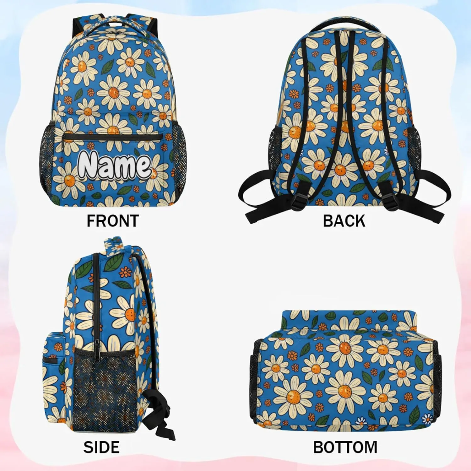 Daisy Large Backpack Fashion Travel Backpacks for Business Women Men Casual Laptop Bag Waterproof Lightweight Shoulder Bags 16in