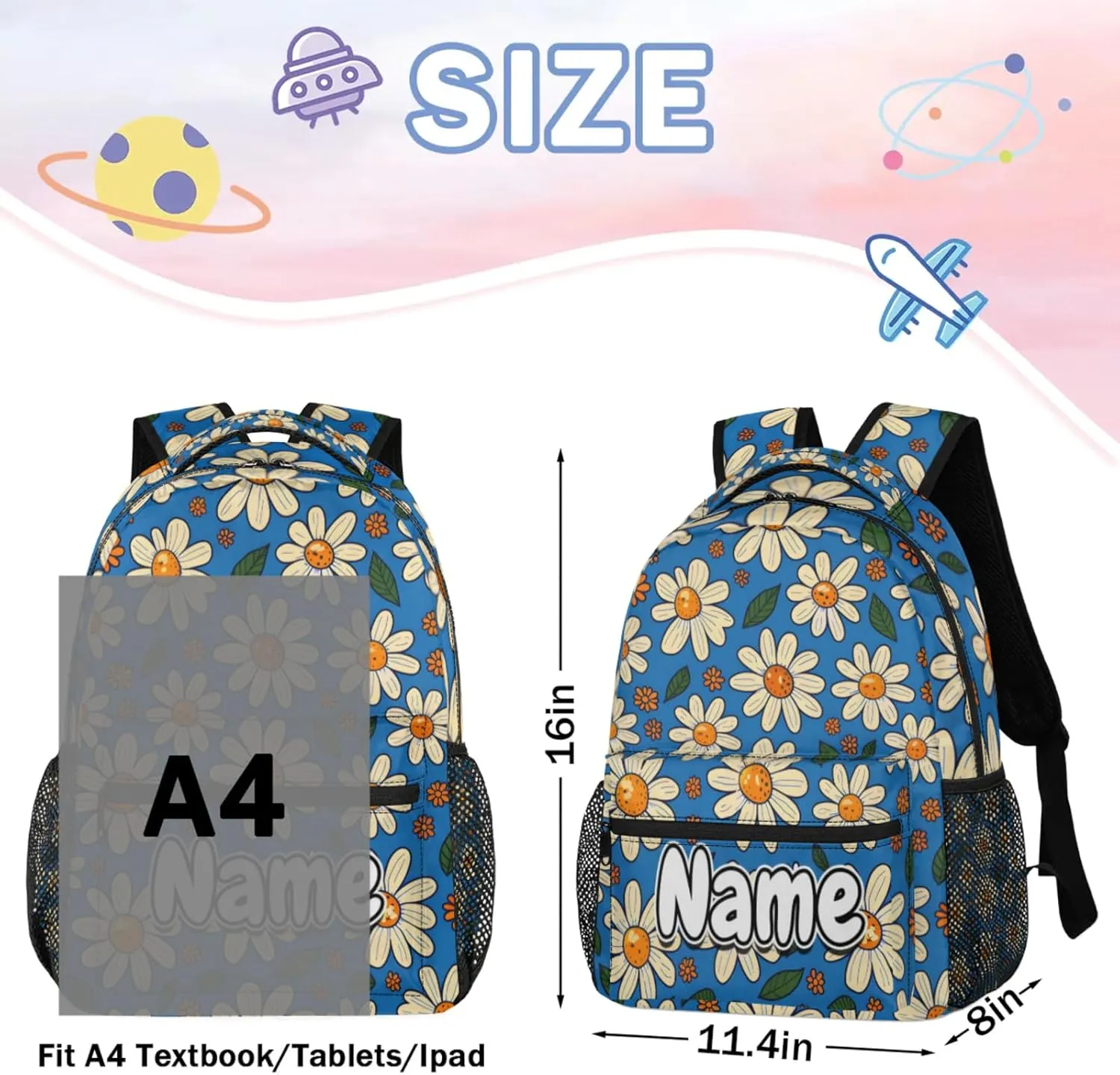 Daisy Large Backpack Fashion Travel Backpacks for Business Women Men Casual Laptop Bag Waterproof Lightweight Shoulder Bags 16in