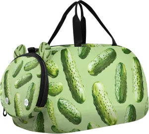 Dark Green Cucumber Duffle Bag for Toddler Girls Boys, Sports Gym Bag with Shoe Compartments, Kids Travel Overnight Weekender Shoulder Bag