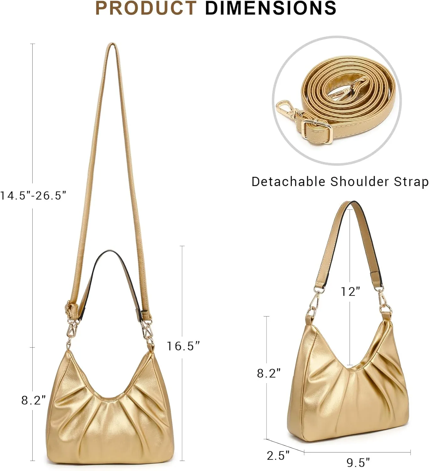 Dasein Ruched Hobo Handbag for Women Retro Shoulder Purse Crossbody Bag with 2 Removable Straps