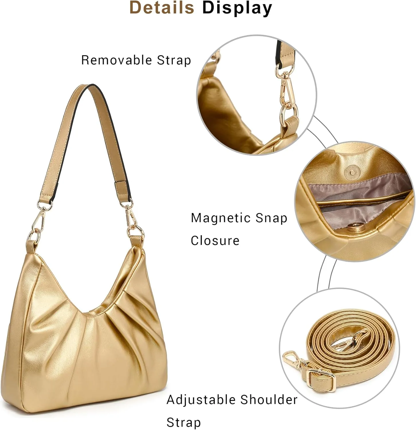 Dasein Ruched Hobo Handbag for Women Retro Shoulder Purse Crossbody Bag with 2 Removable Straps