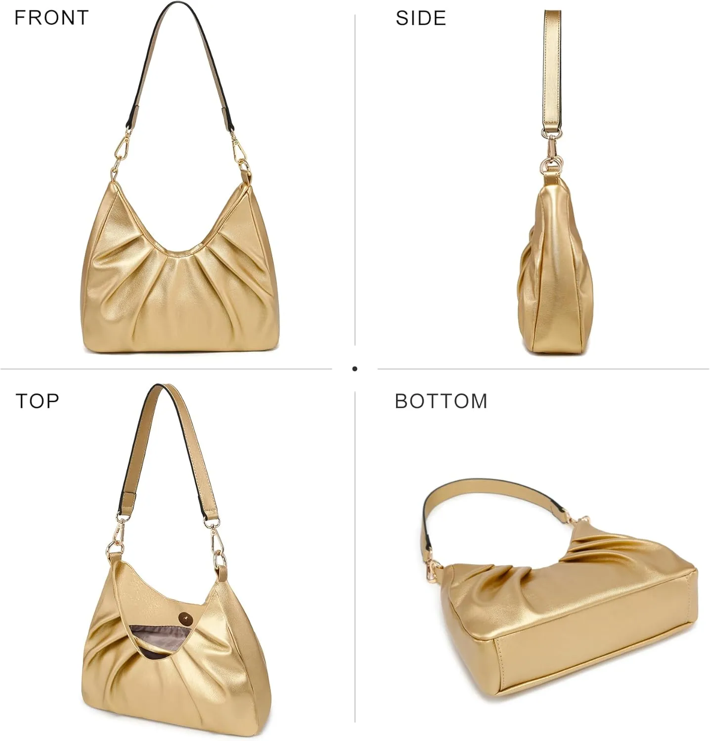 Dasein Ruched Hobo Handbag for Women Retro Shoulder Purse Crossbody Bag with 2 Removable Straps