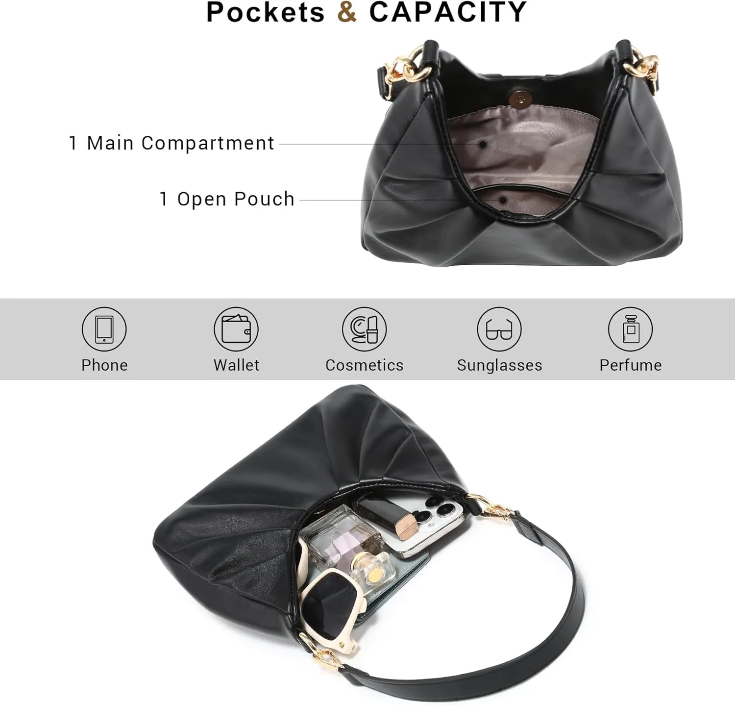 Dasein Ruched Hobo Handbag for Women Retro Shoulder Purse Crossbody Bag with 2 Removable Straps