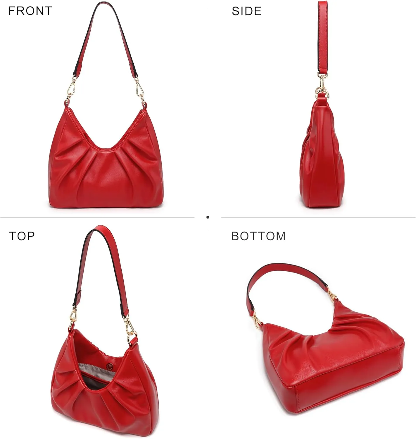 Dasein Ruched Hobo Handbag for Women Retro Shoulder Purse Crossbody Bag with 2 Removable Straps