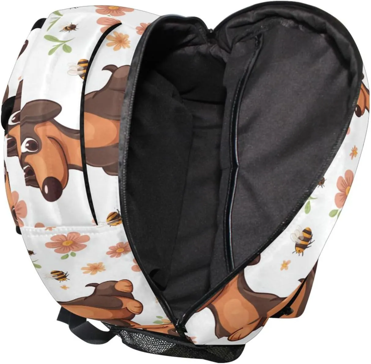Day Backpack for Women Men Fashion Business Work Bag with Chest Strap for Business Work College Travel Trip Cartoon Cute Dachshund Dog White