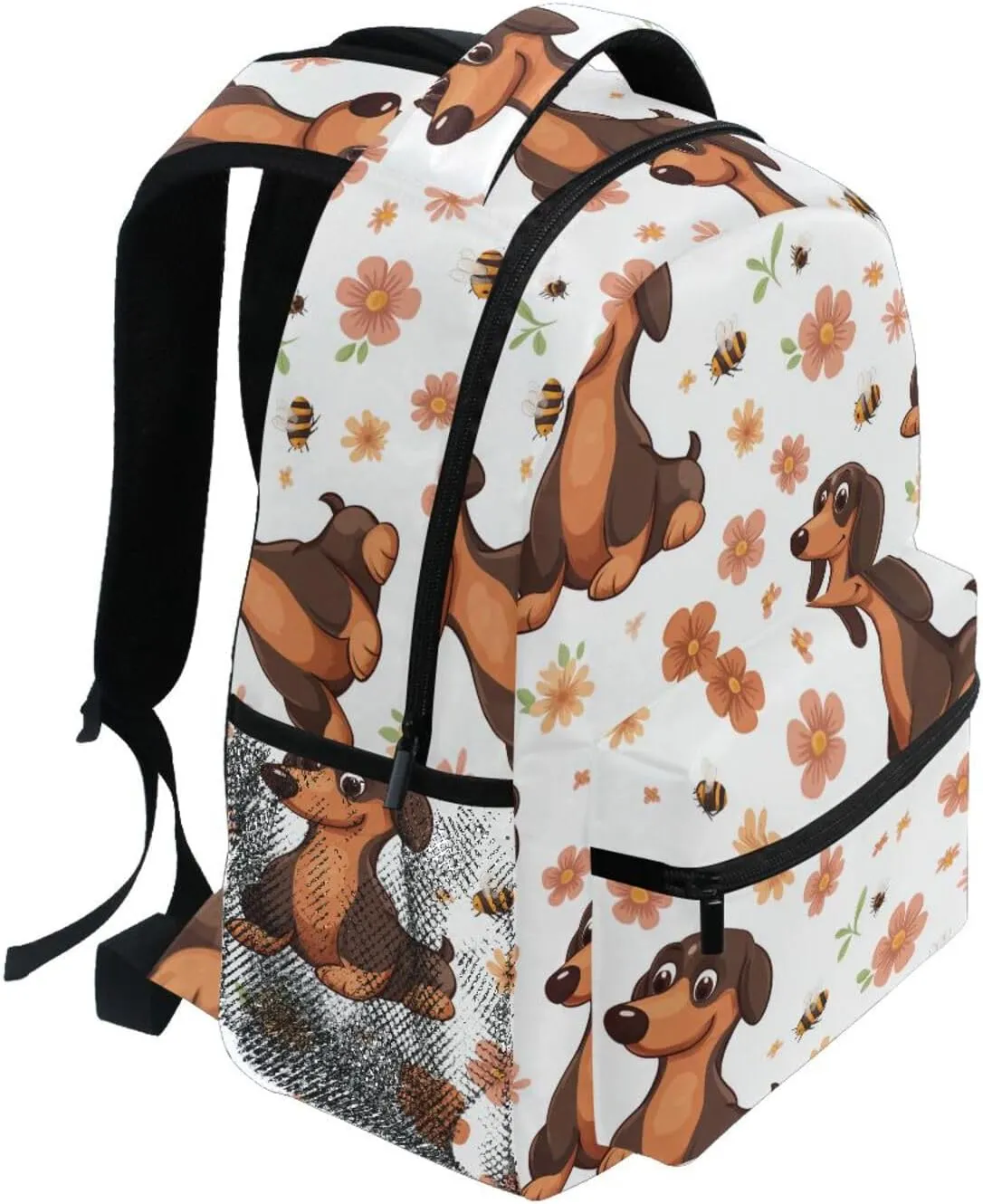 Day Backpack for Women Men Fashion Business Work Bag with Chest Strap for Business Work College Travel Trip Cartoon Cute Dachshund Dog White