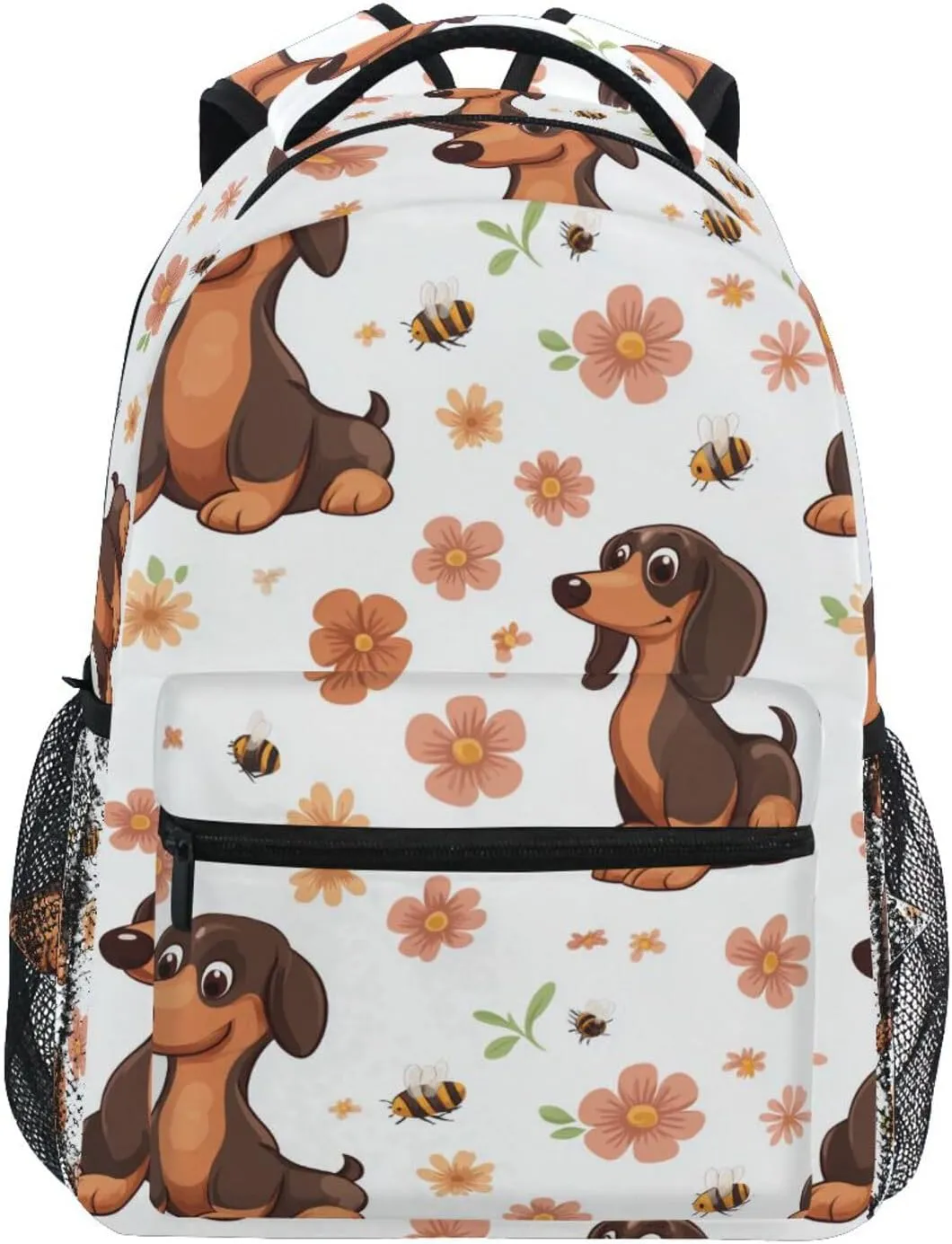 Day Backpack for Women Men Fashion Business Work Bag with Chest Strap for Business Work College Travel Trip Cartoon Cute Dachshund Dog White
