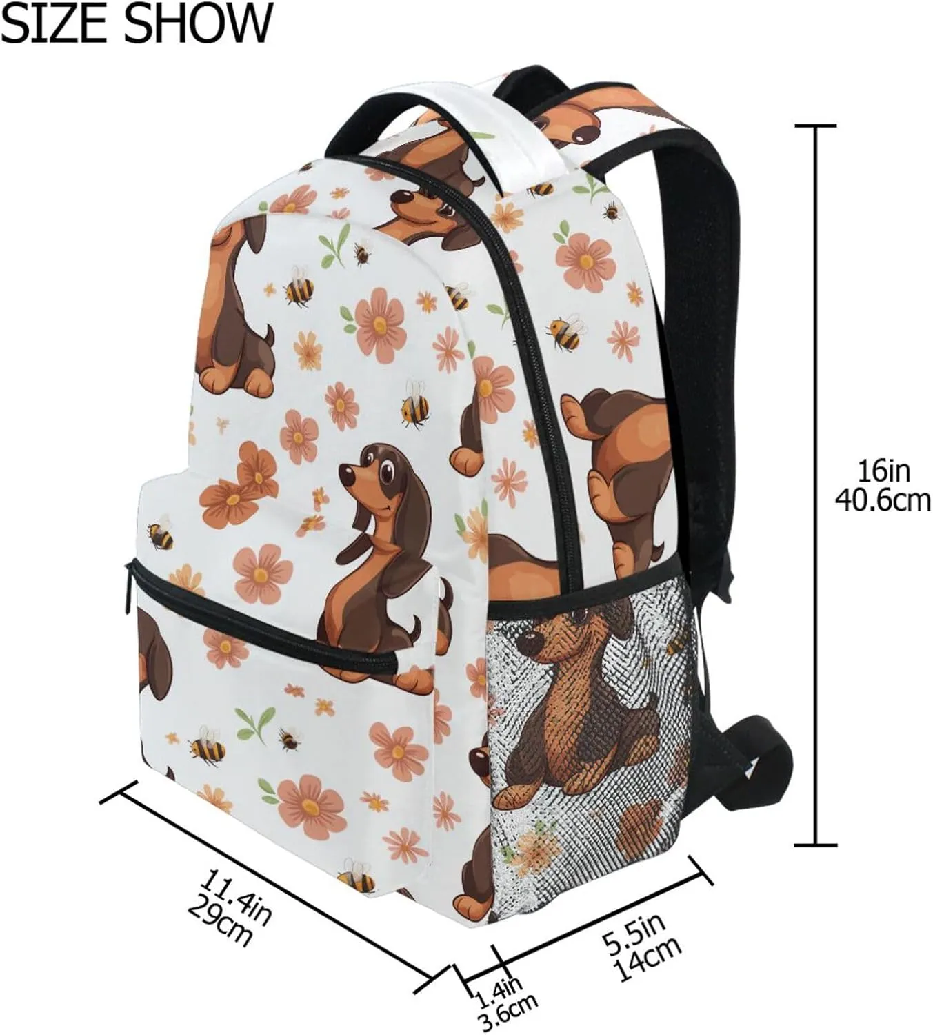 Day Backpack for Women Men Fashion Business Work Bag with Chest Strap for Business Work College Travel Trip Cartoon Cute Dachshund Dog White