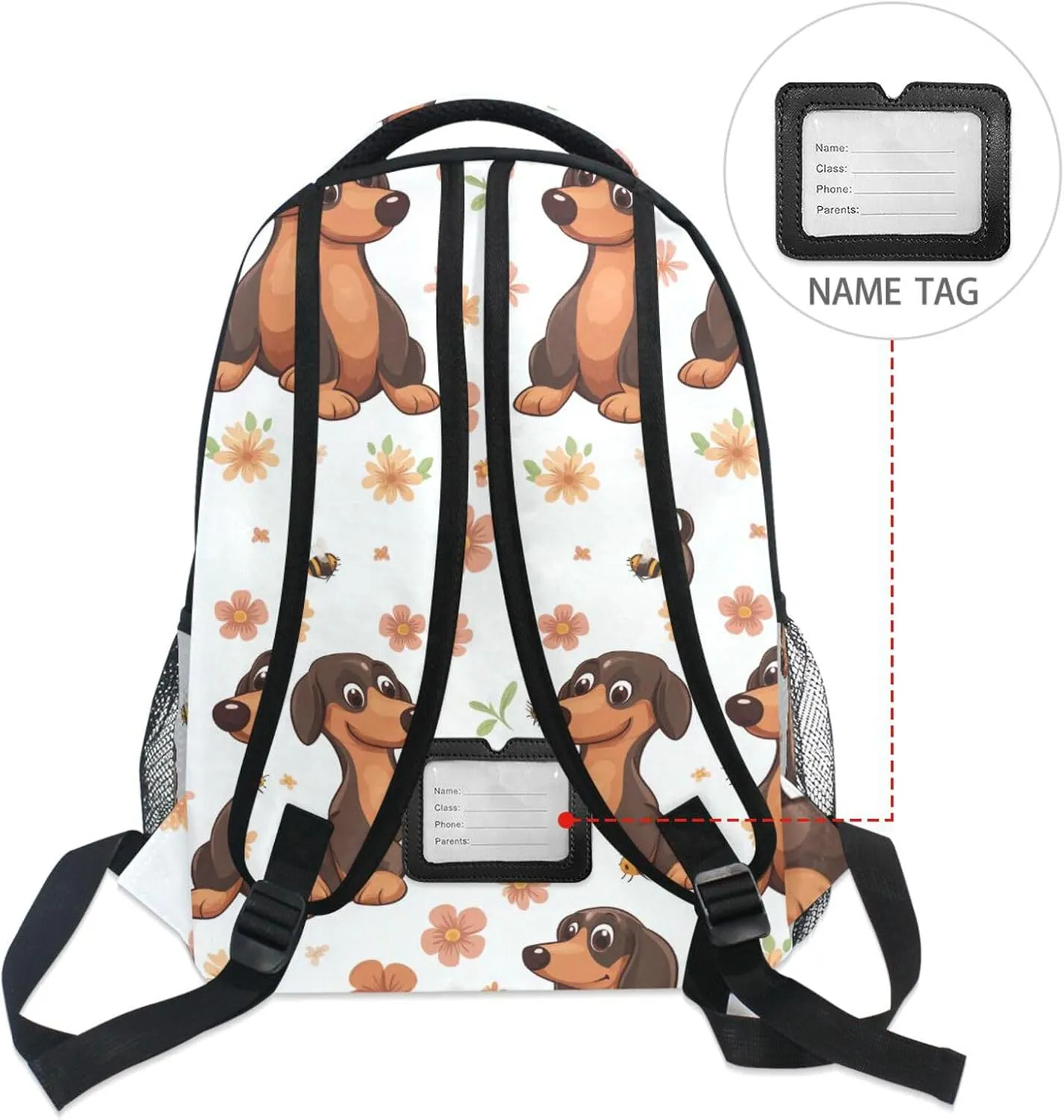 Day Backpack for Women Men Fashion Business Work Bag with Chest Strap for Business Work College Travel Trip Cartoon Cute Dachshund Dog White