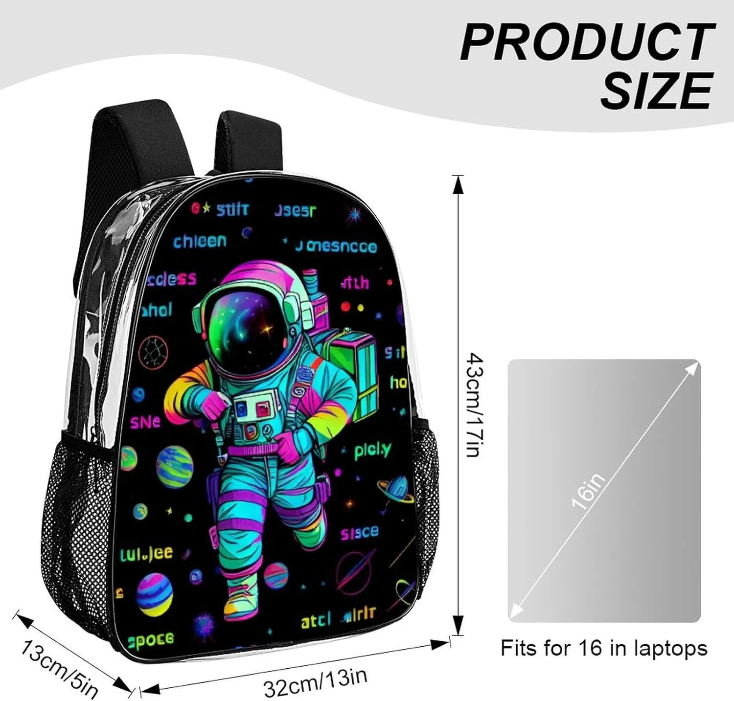 Daypack Backpack Anti-Theft Multipurpose Big Capacity Bookbag - Psychedelic Space Astronaut Outer Space Chemical Formula Art Business Computer Bag Transparent Bag