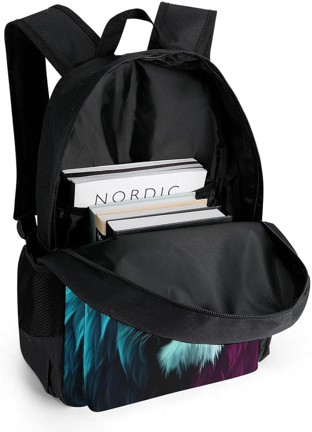 Daypack Bookbag Anti-Theft Multipurpose Large Capacity Bookbag - Cool Lion Blue And Red Fire Surreal Style Art Travel Hiking & Camping Rucksack With Adjustable Shoulder Straps
