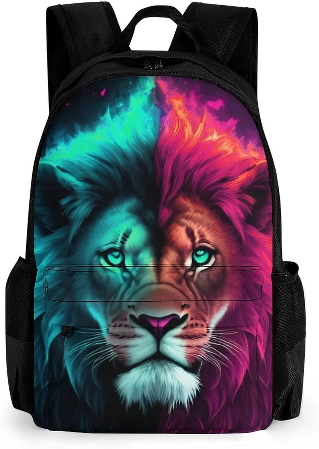 Daypack Bookbag Anti-Theft Multipurpose Large Capacity Bookbag - Cool Lion Blue And Red Fire Surreal Style Art Travel Hiking & Camping Rucksack With Adjustable Shoulder Straps