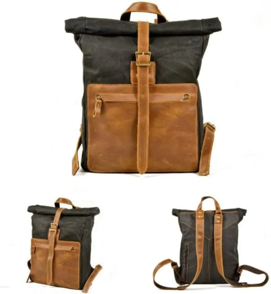 Daypack Canvas Backpack Travel Bag Men Hiking Backpack, Black, One Size