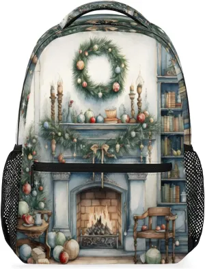 Daypack Fireplace New Year Backpack Computer Laptop Backpacks, Large Capacity Book Bags with Adjustable Shoulder Strap, Travel Hiking Camping Casual Daypack for Adult Women Men