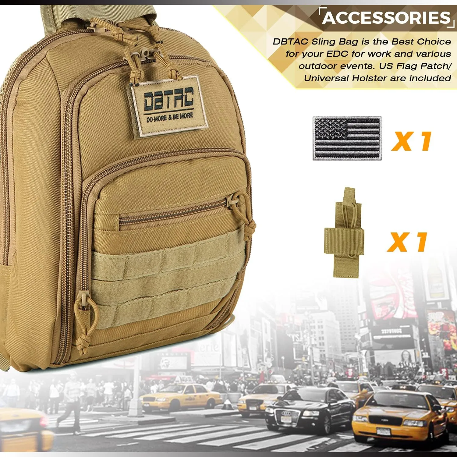 DBTAC Tactical Sling Bag | 8L Military Shoulder Chest Pack for Full Size Concealed Carry, Range, Travel, Outdoor Sports