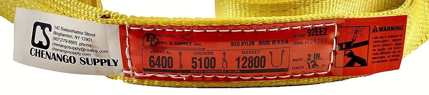 DD Sling (USA Made). 2" wide X (4' to 20' lengths) in Listing! 2 Ply Twisted Eye, Nylon Lifting Slings, Eye & Eye, Heavy Duty (900 webbing), 6,400 lbs Vertical, 5,100 Choker, 12,800 Basket Load