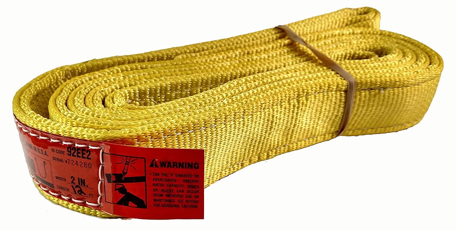 DD Sling (USA Made). 2" wide X (4' to 20' lengths) in Listing! 2 Ply Twisted Eye, Nylon Lifting Slings, Eye & Eye, Heavy Duty (900 webbing), 6,400 lbs Vertical, 5,100 Choker, 12,800 Basket Load