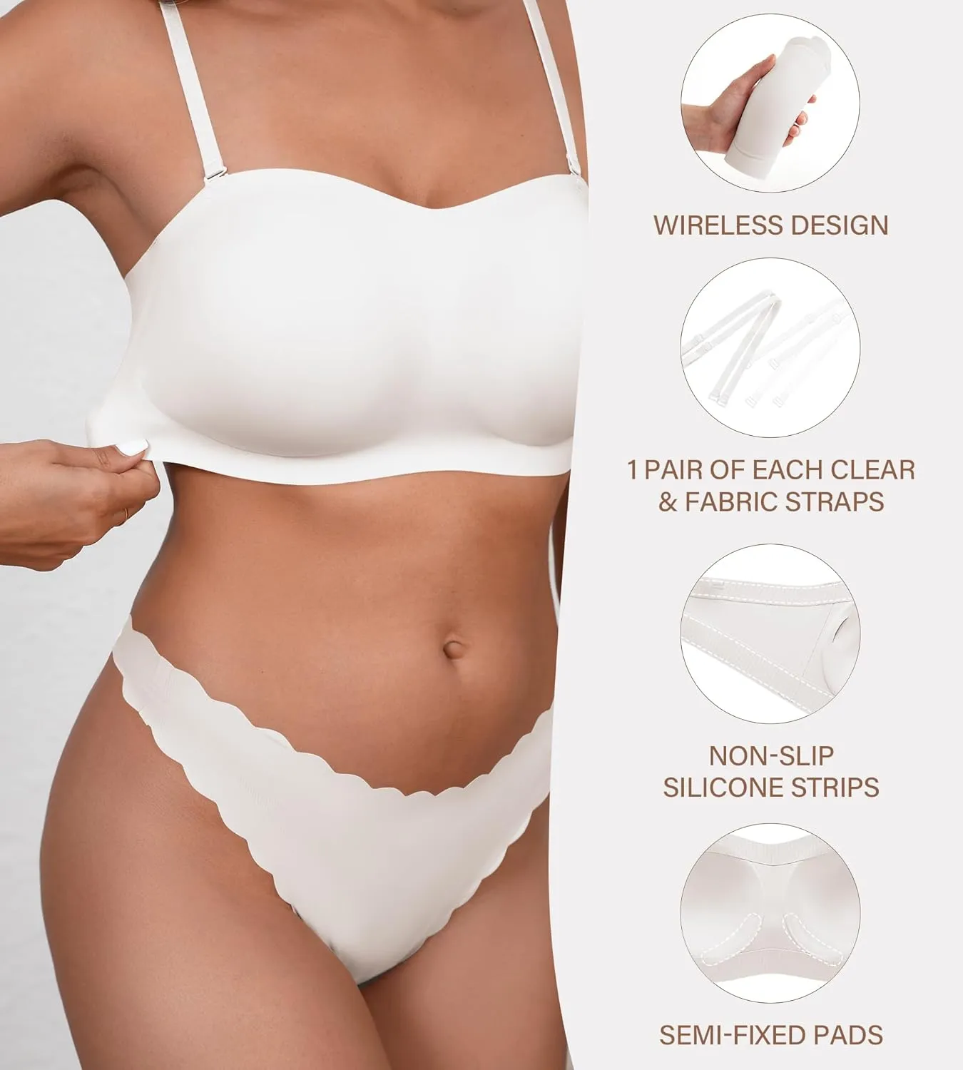 DEANGELMON Strapless Bras for Women Seamless Padded Bandeau Bra Non-Slip Silicone Tube Top Wireless Push Up Bralettes