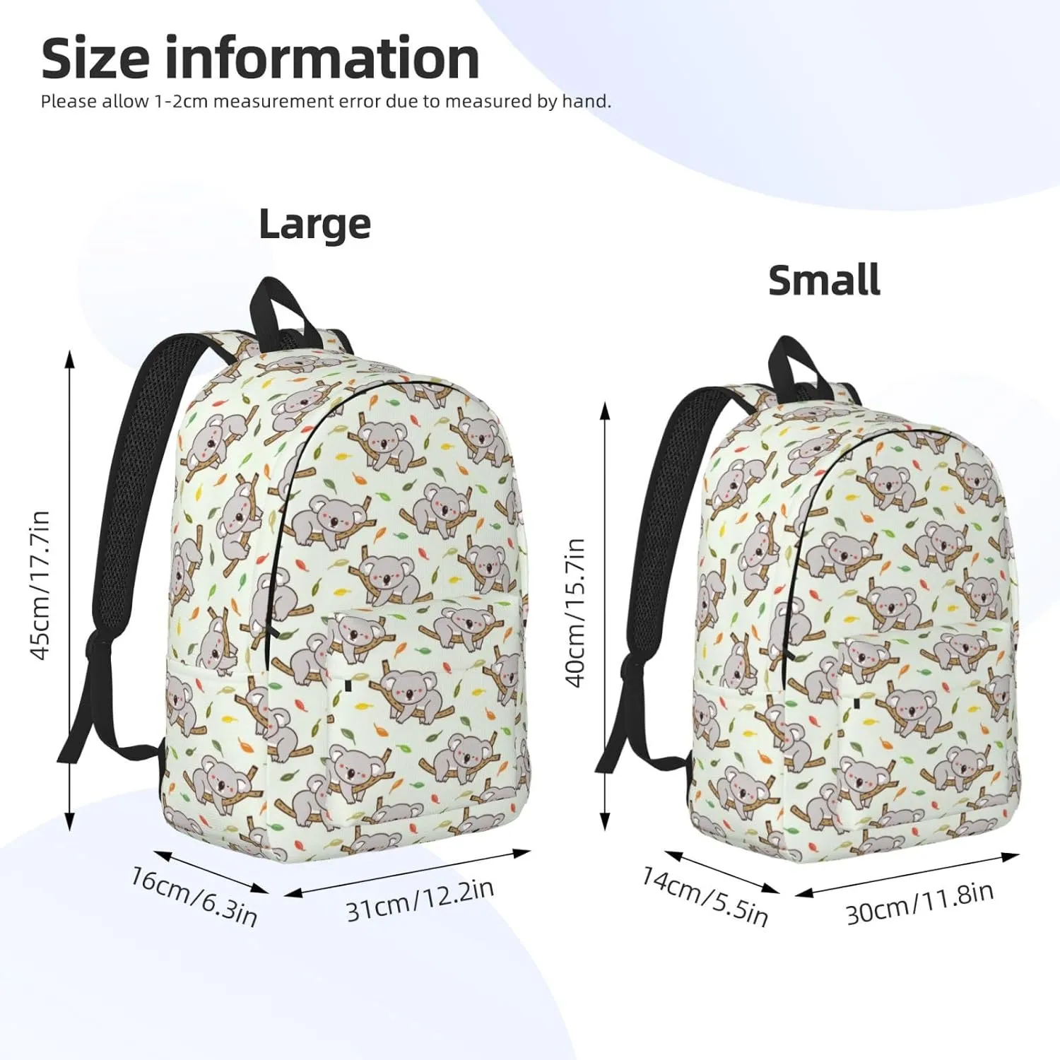 Deciduous Gray Koala Lightweight Canvas Backpack, Backpack For Women Men Couples, Travel Laptop Backpack