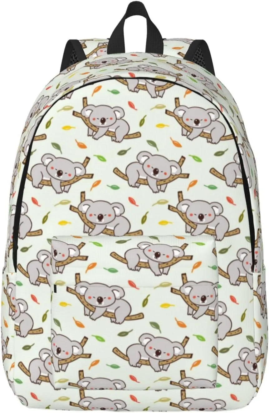 Deciduous Gray Koala Lightweight Canvas Backpack, Backpack For Women Men Couples, Travel Laptop Backpack