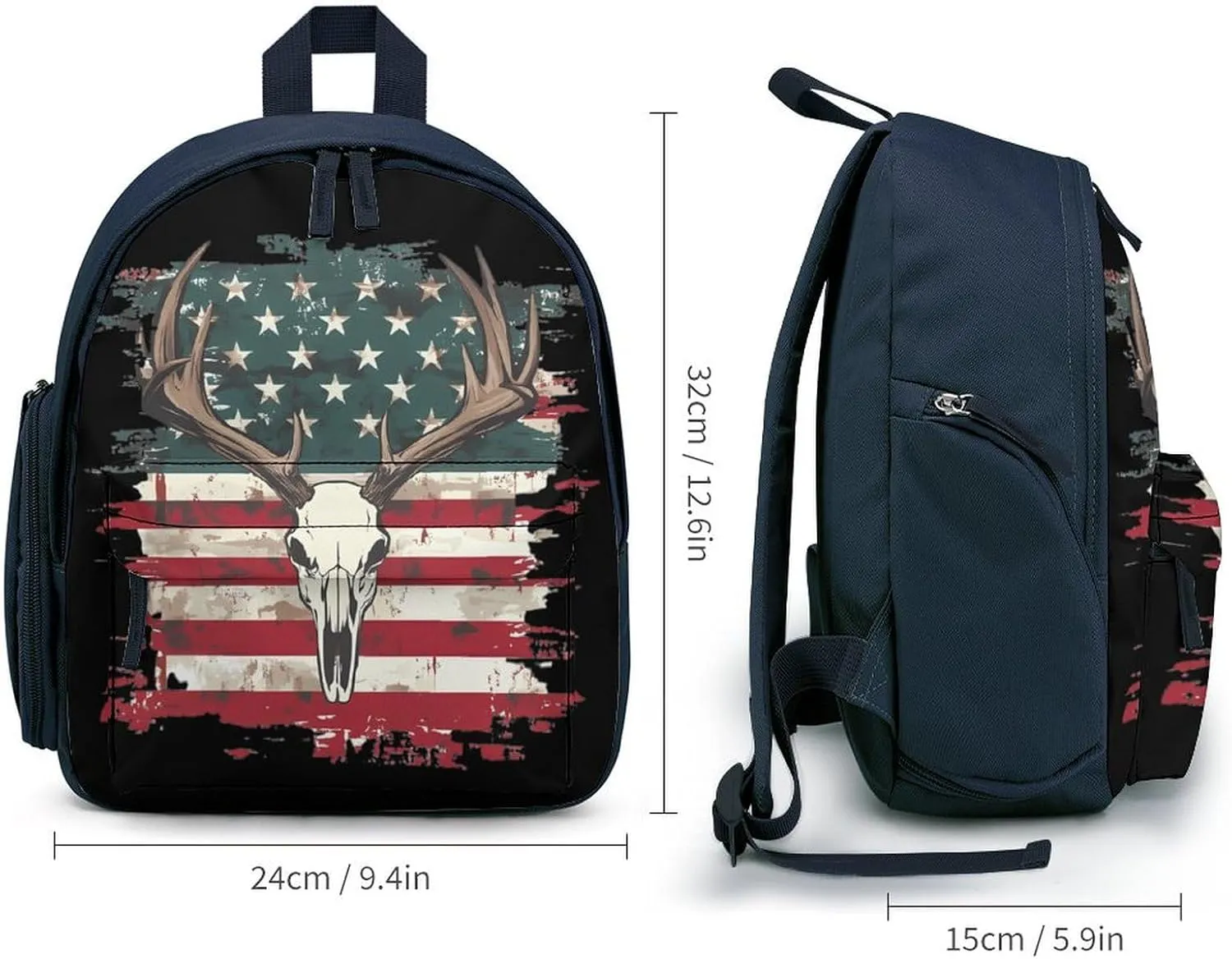 Deer Skull U.S. Flag Cute Backpack Shoulders Bag Casual Daypacks Travel Back Pack for Camping Hiking Blue-style