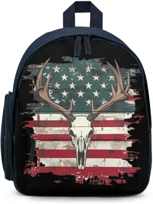 Deer Skull U.S. Flag Cute Backpack Shoulders Bag Casual Daypacks Travel Back Pack for Camping Hiking Blue-style