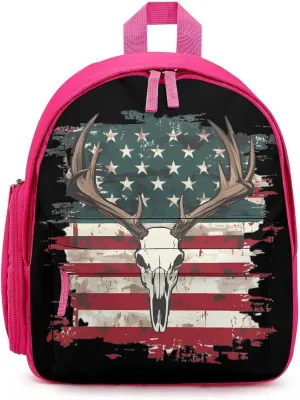 Deer Skull U.S. Flag Cute Backpack Shoulders Bag Casual Daypacks Travel Back Pack for Camping Hiking Pink-style