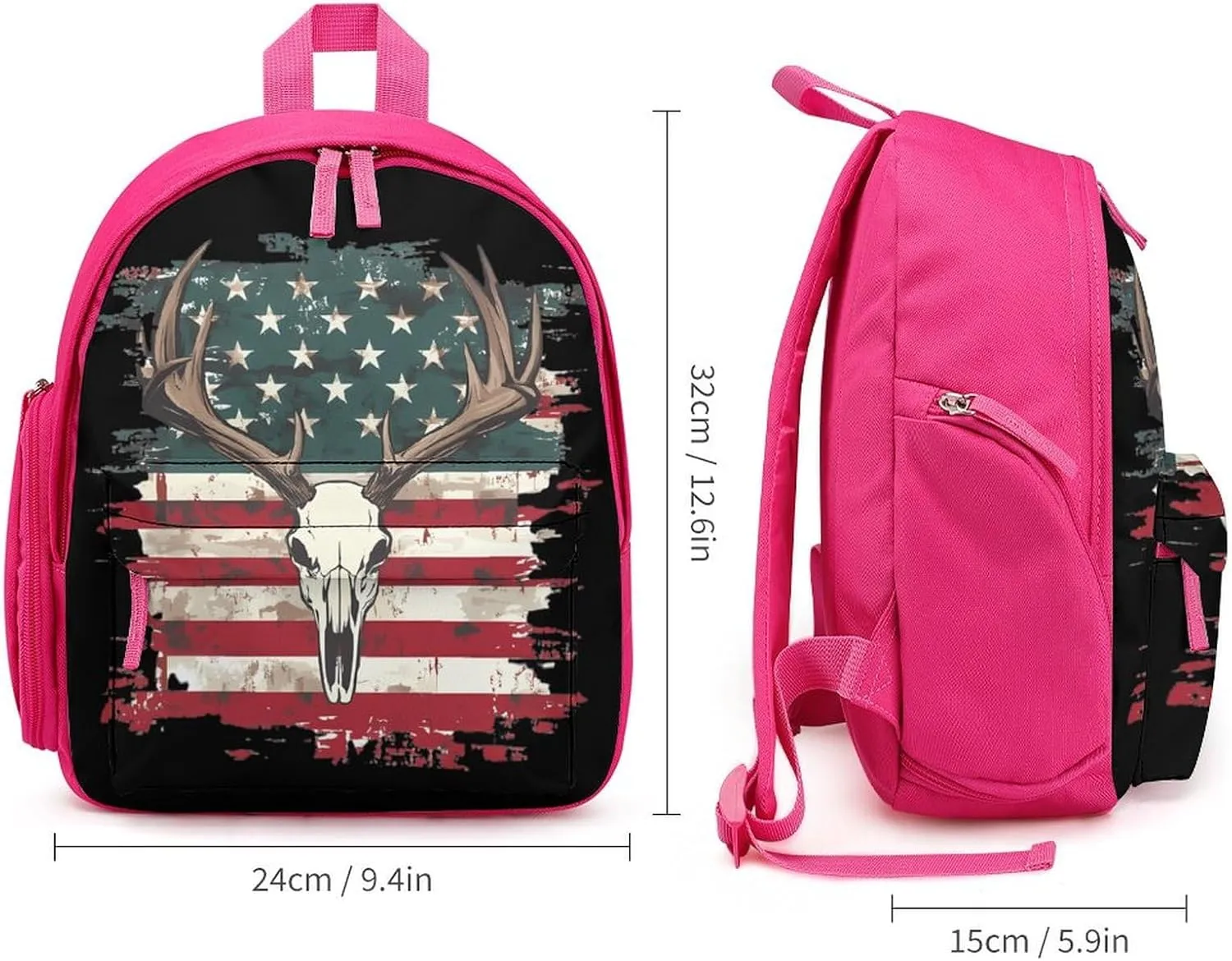 Deer Skull U.S. Flag Cute Backpack Shoulders Bag Casual Daypacks Travel Back Pack for Camping Hiking Pink-style
